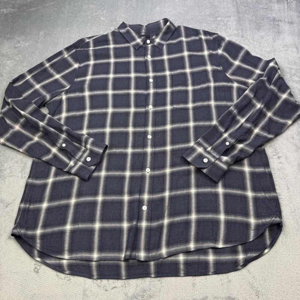 Vince Shirt Mens 2XL Blue Plaid Long Sleeve Classic Fit Button Front
